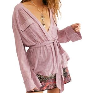 NWT FREE PEOPLE Gauze Safari Wrap Long Sleeve Top Size Medium